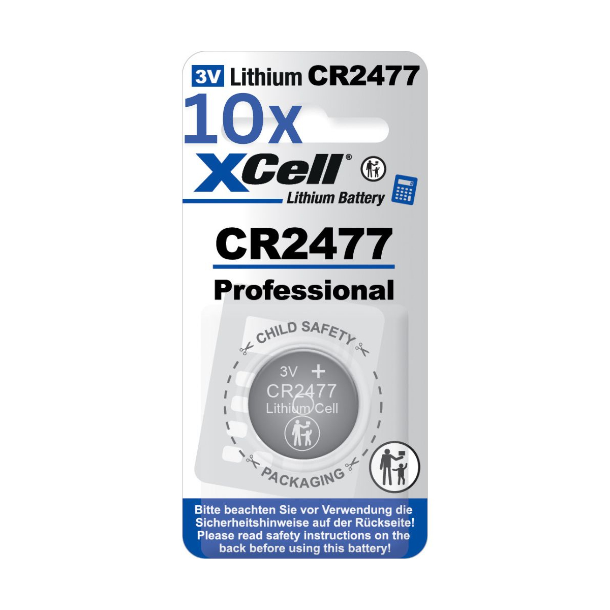 10x XCell Lithium-Knopfzelle CR2477 1er-Blister 3V/950mAh