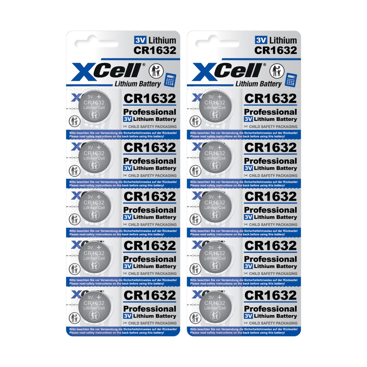 10x XCell Lithium-Knopfzelle CR1632 3V/130mAh (2x 5er-Blister)
