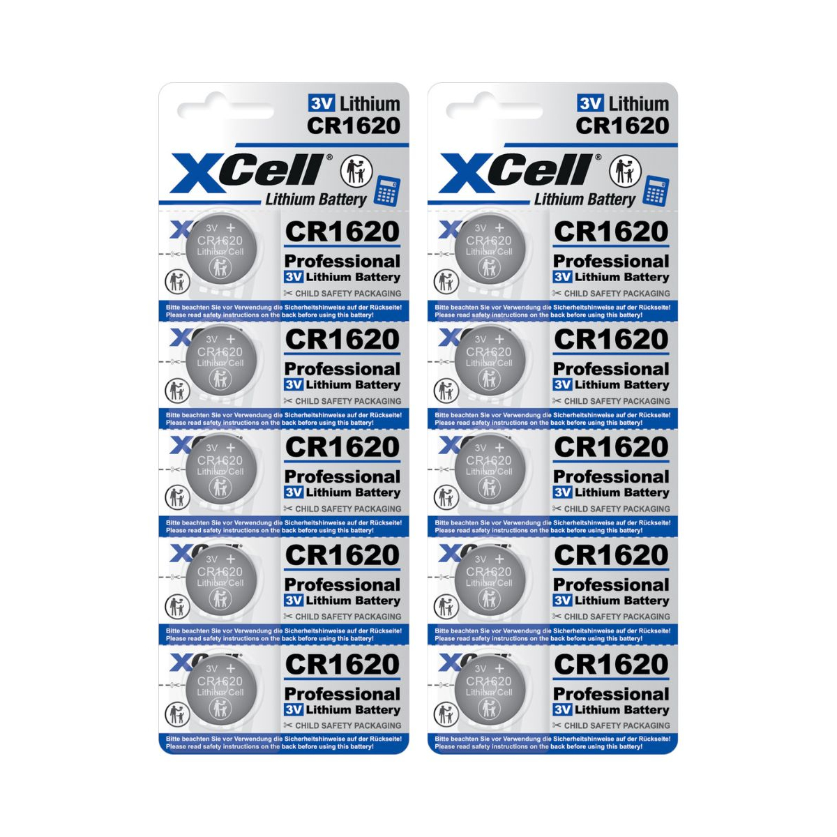 10x XCell Lithium-Knopfzelle CR1620 3V/70mAh (2x 5er-Pack)