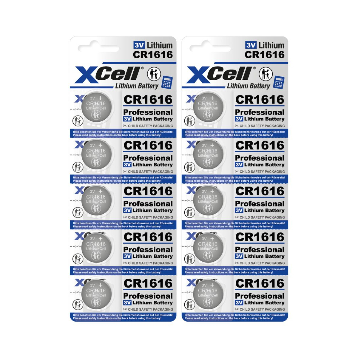 10x XCell Lithium-Knopfzelle CR1616 3V/50mAh (2x 5er-Pack)