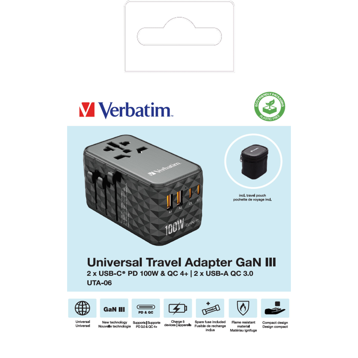 Universal Reiseadapter 100W PD – UTA-05 GaN III mit 4x USB für 180 Länder