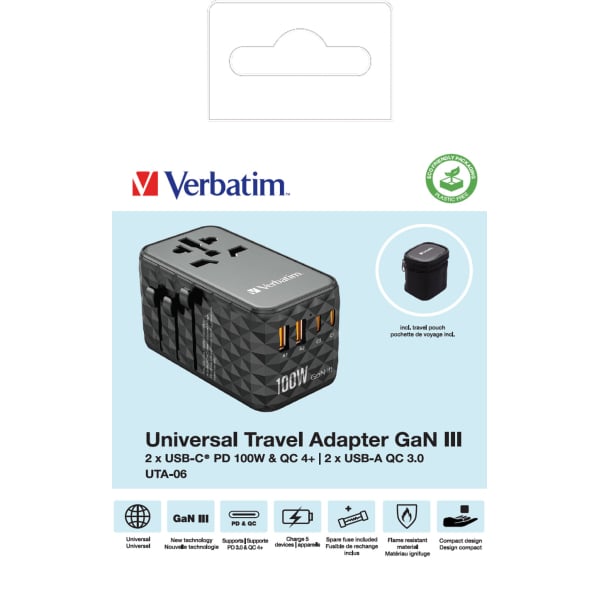 Universal Reiseadapter 100W PD – UTA-05 GaN III mit 4x USB für 180 Länder
