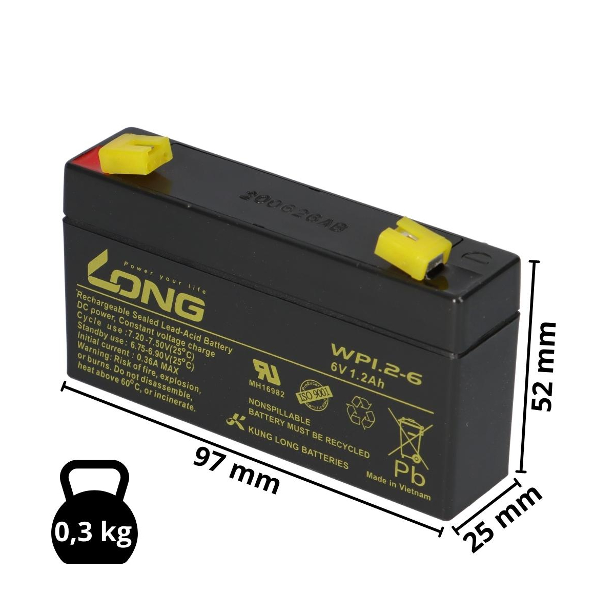 Bleiakku passend zu Exide Powerfit S306/1.2S 6V 1,2Ah