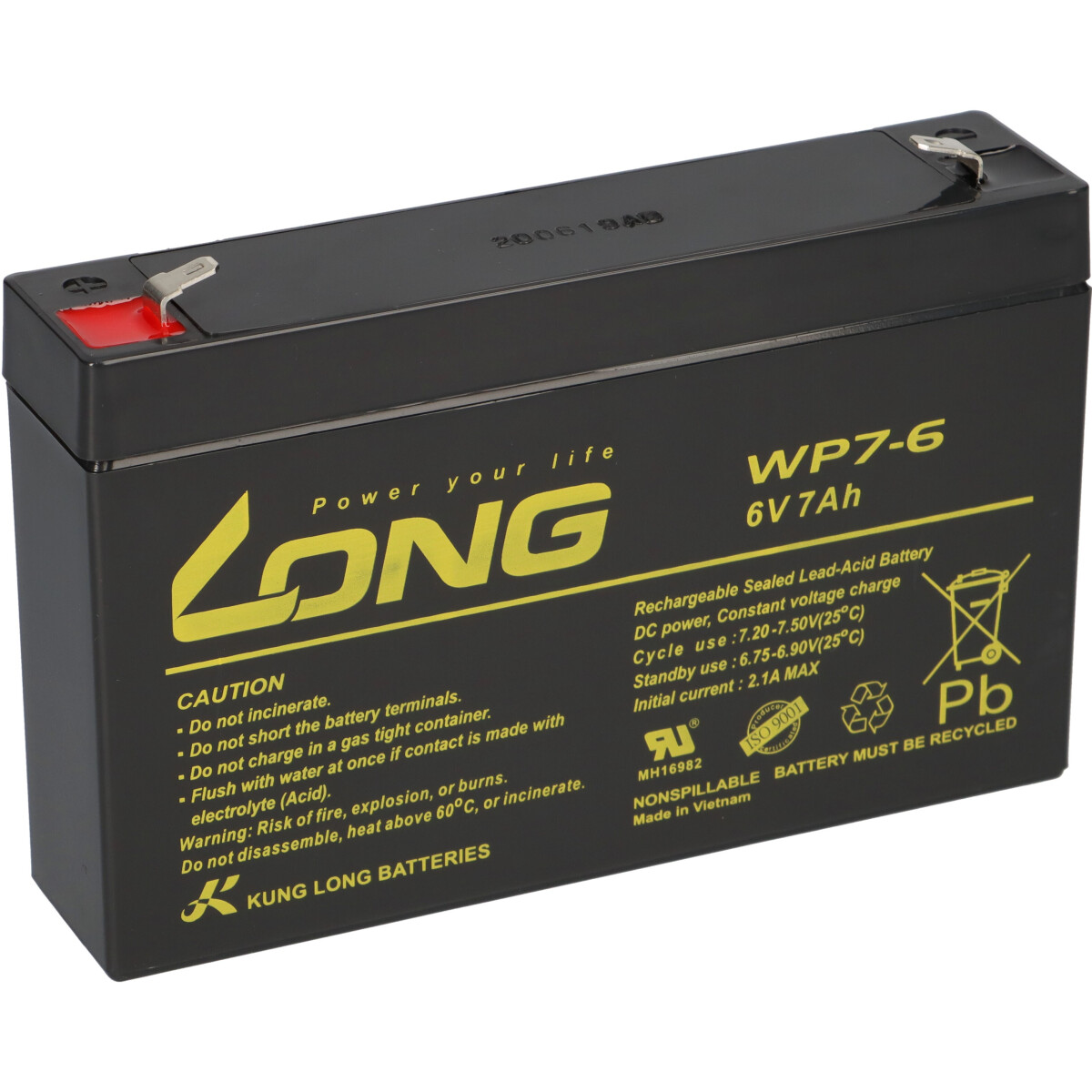 Kung Long WP7-6 AGM Akku 6V 7Ah – passend für Exide Powerfit S306/7S