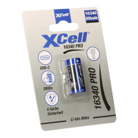 XCell 16340 Pro Li-Ion Akku 3,6V 850mAh mit USB-C 1