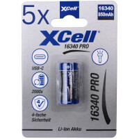 5x XCell 16340 Pro Li-Ion Akku 3,6V 850mAh USB-C – CR1