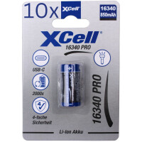 10x XCell 16340 Pro Li-Ion Akku 3,6V 850mAh mit USB-C 1