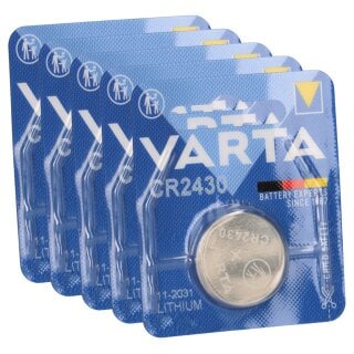 5x VARTA CR2430 Lithium-Knopfzelle 3V 290mAh (5x 1er Blister)