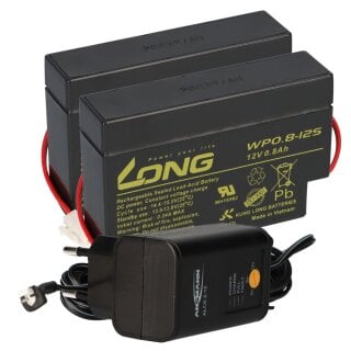 Ladegerät mit 2x Blei-Akku 12V 0,8Ah WP0.8-12 JST-Stecker