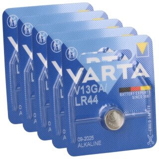 5x Varta Knopfzelle Electronics V 13 GA A76 LR 44 Alkaline 1,5 V 1er Blister