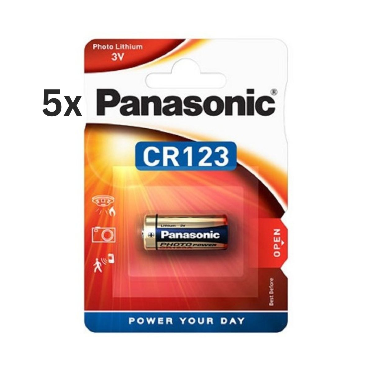 5x Panasonic CR123AL/1BP Photobatterie CR123 1400mAh