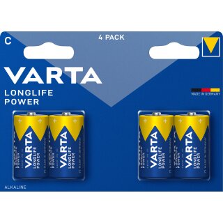 Varta Batterien C Baby, 4er Blister, Longlife Power, Alkaline, 1,5V, ideal für Spielzeug, Funkmaus, Taschenlampen, Made in Germany