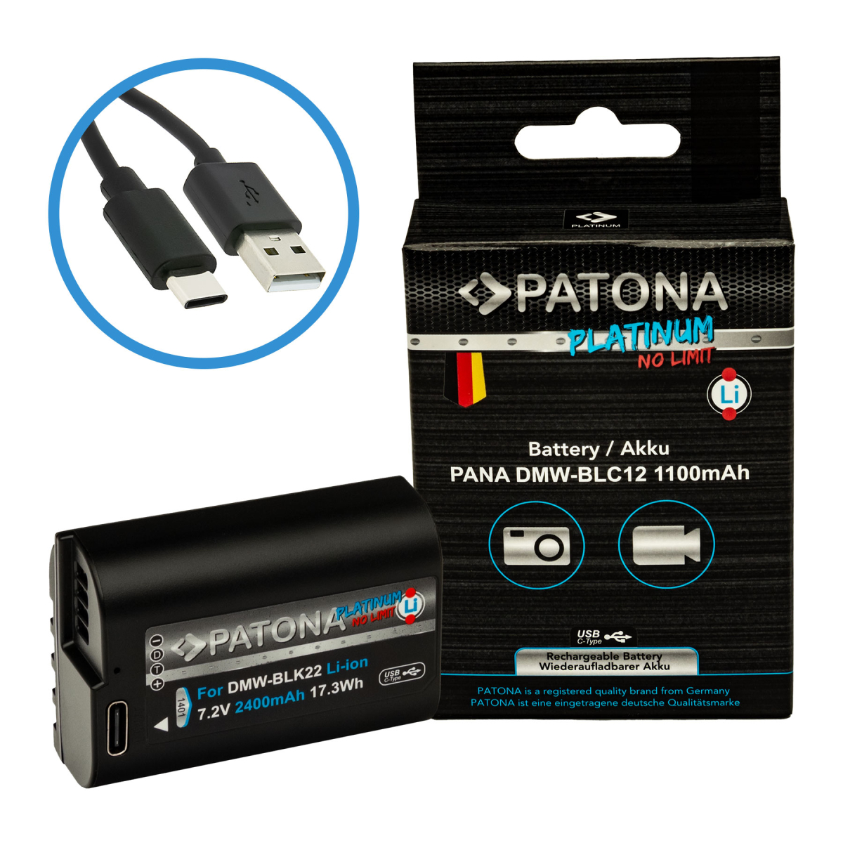 PATONA Platinum Akku USB-C Input für Panasonic DMW-BLC12