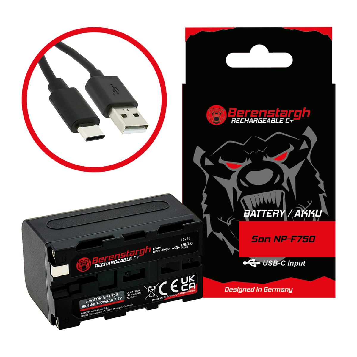 Berenstargh Akku mit USB-C Input für Sony NP-F750 F330