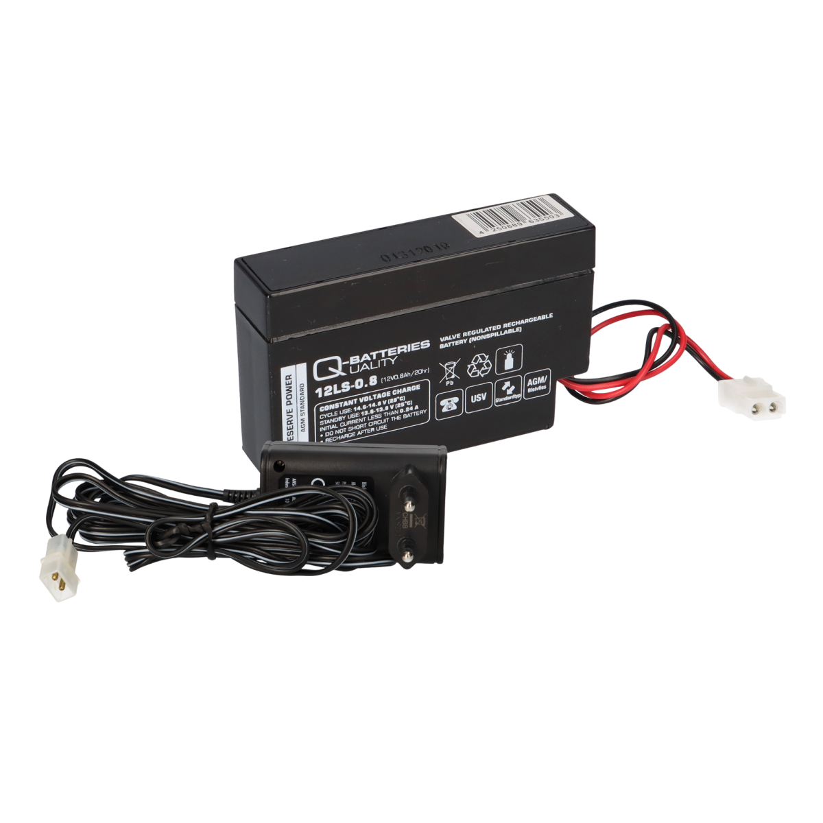 Ladegerät mit 1x Blei-Akku 12V 0,8Ah 12LS-0.8 AMP-Stecker