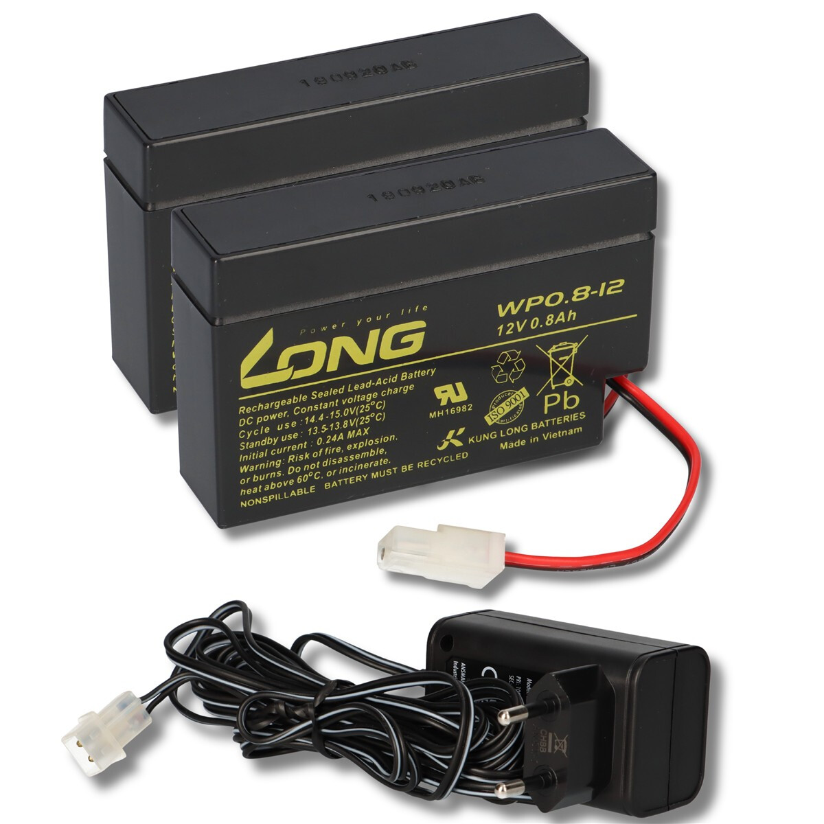 Ladegerät mit 2x Blei-Akku 12V 0,8Ah WP0.8-12 AMP-Stecker