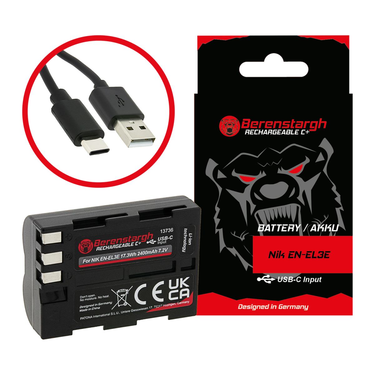 Berenstargh Akku mit USB-C Input für Nikon D700 D300 D200