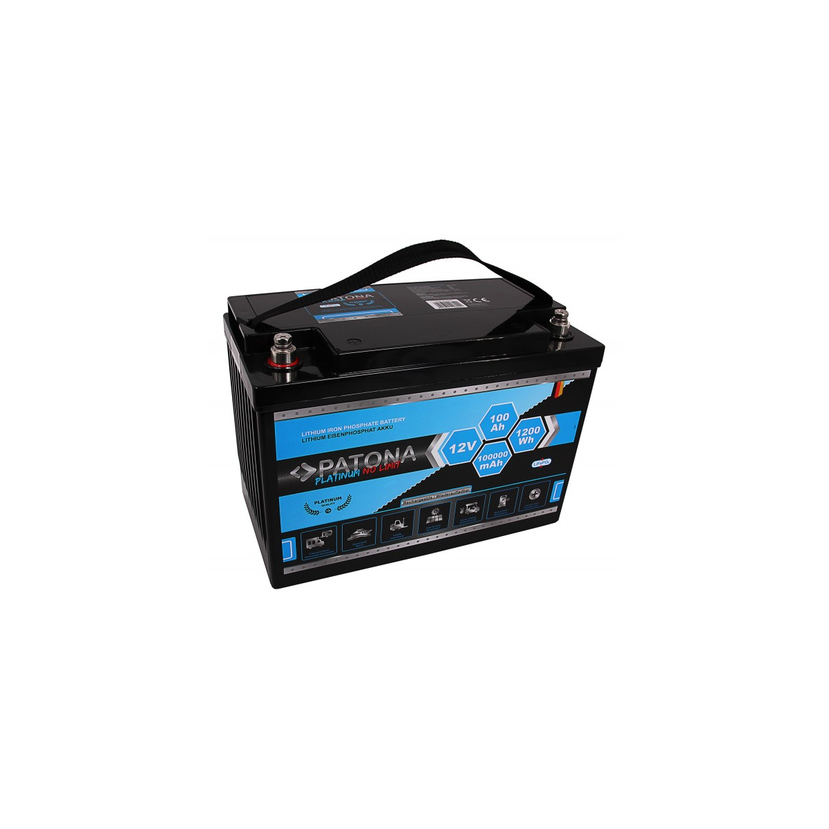 PATONA Platinum LiFePO4 Akku 12V 100Ah 1200Wh 100.000mAh mit 0% MwSt nach §12 Abs. 3 UstG