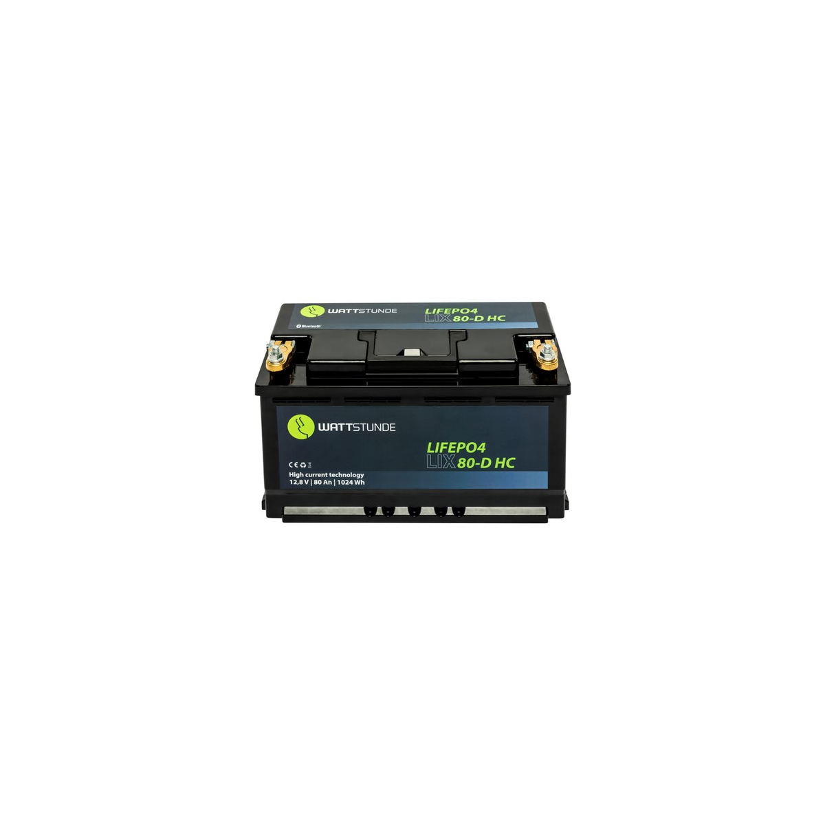 WATTSTUNDE LiFePO4 Akku 12V 80Ah LIX80-HC inkl. BMS & Bluetooth mit 0% MwSt nach §12 Abs. 3 UstG