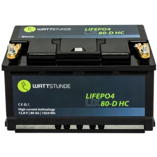 WATTSTUNDE LiFePO4 Akku 12V 80Ah LIX80-HC inkl. BMS & Bluetooth