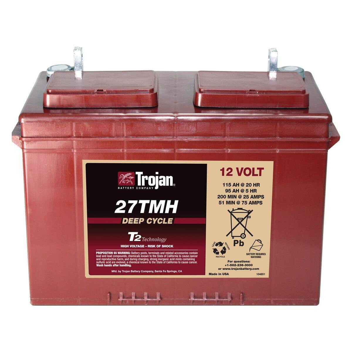 Trojan 27TMH 12 V 115 Ah Deep-Cycle-Traktionsbatterie – UT-Anschluss