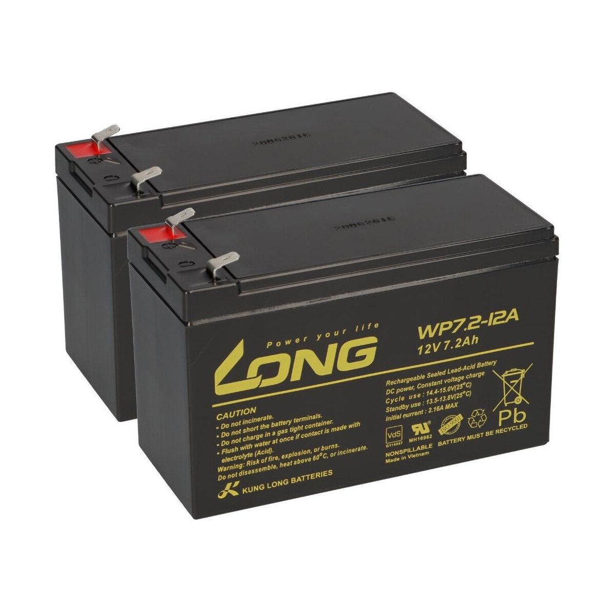 2x Kung Long WP7,2-12A F2 AGM Akku 12V 7,2Ah – Faston 6,3 mm
