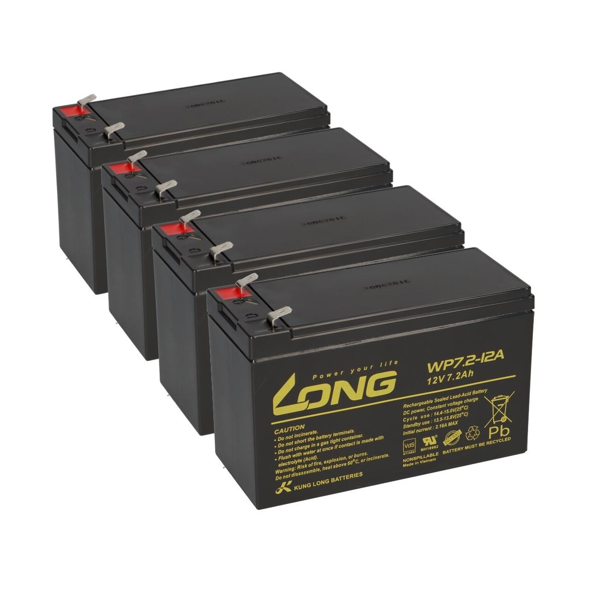 4x Kung Long WP7,2-12A F2 AGM Akku 12V 7,2Ah – Faston 6,3 mm