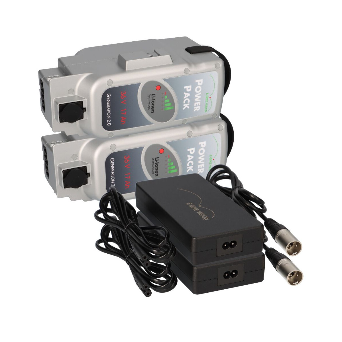 2x E-Bike Vision PowerPack Panasonic 36V 17Ah 612Wh + 2x 4A Ladegerät