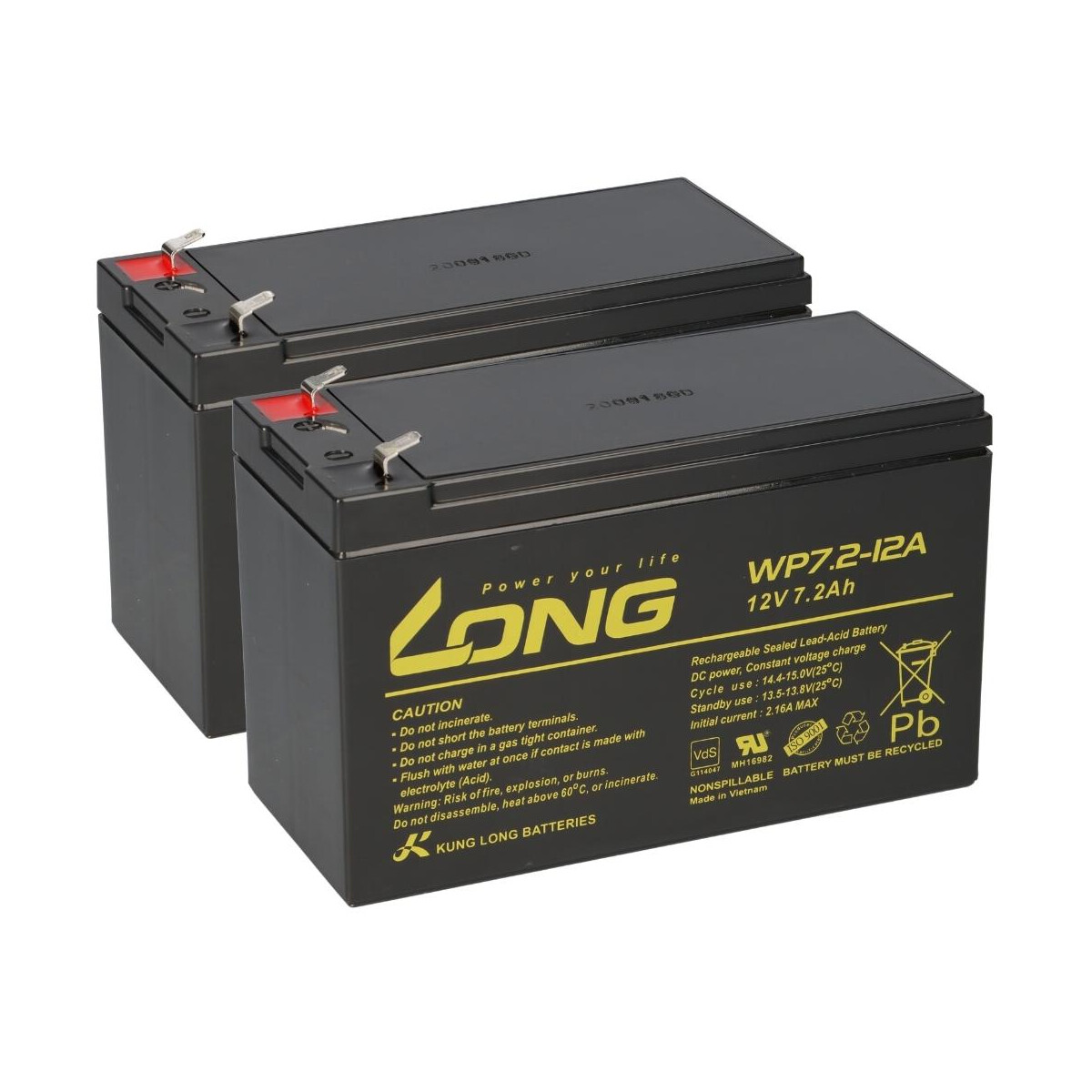 2x Kung Long WP7.2-12A AGM Akku 12V 7,2Ah – F1 4,8mm