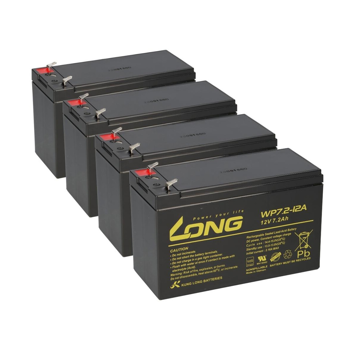 4x Kung Long WP7.2-12A AGM Akku 12V 7,2Ah – F1 4,8mm
