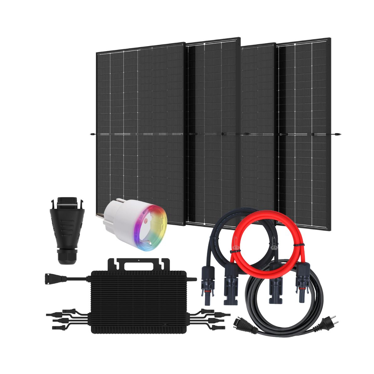 Balkonkraftwerk 1660Wp 4x Trina Solar Modul Hoymiles HMS-1600-4T Wechselrichter Komplettset Black Frame 0% MwSt nach §12 Abs. 3 UstG