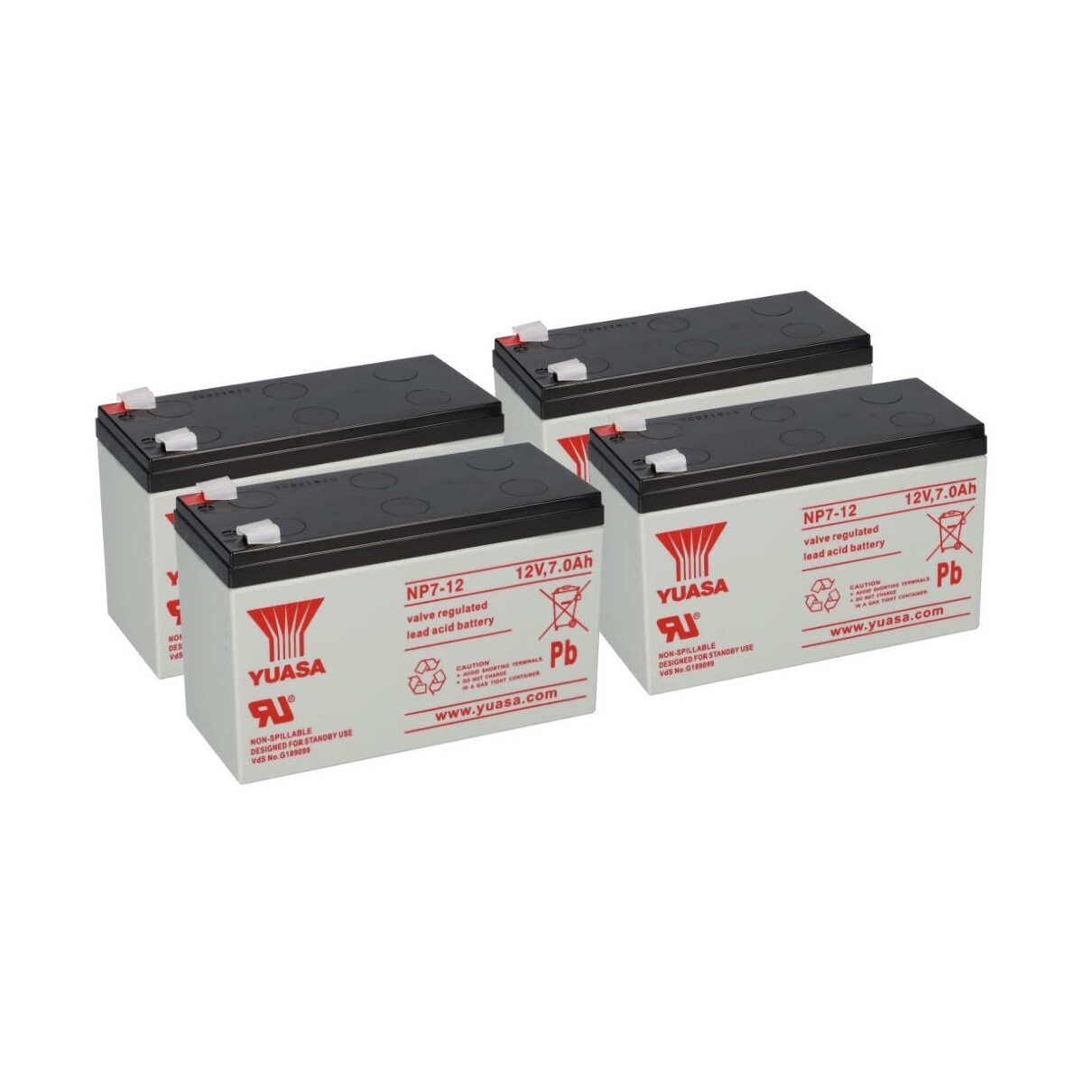 4x Yuasa Blei-Akku NP7-12 Pb 12V 7Ah VdS, Faston 4,8mm