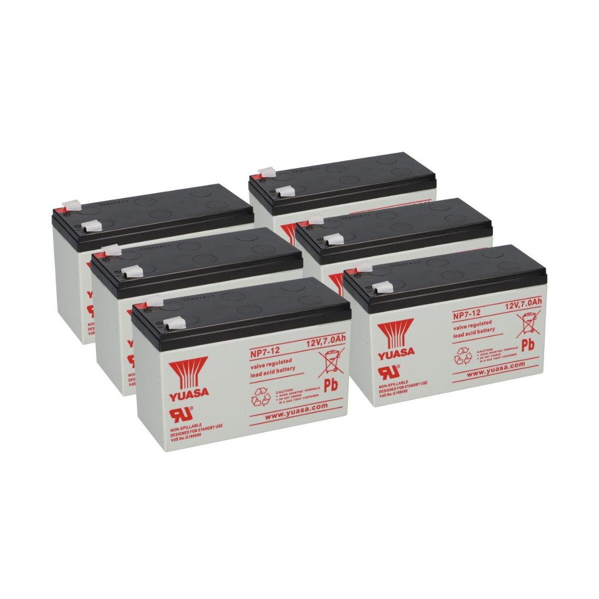 6x Yuasa Blei-Akku NP7-12 Pb 12V 7Ah VdS, Faston 4,8mm