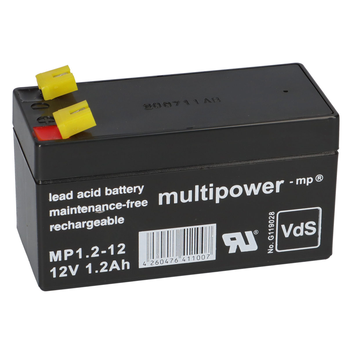 Multipower Blei-Akku MP1,2-12 Pb 12V 1,2Ah VdS G107032, Faston 4,8