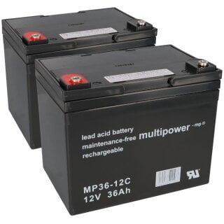 Ersatz-Akkus Batterien für Elektro-Rollstuhl Dupont Egine, 2 x 12V 36Ah Blei AGM MP