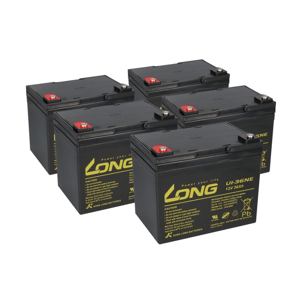 5x Kung Long U1-36NE AGM-Akkus 12V 36Ah (60V) – für 60V Elektromobile & E-Scooter