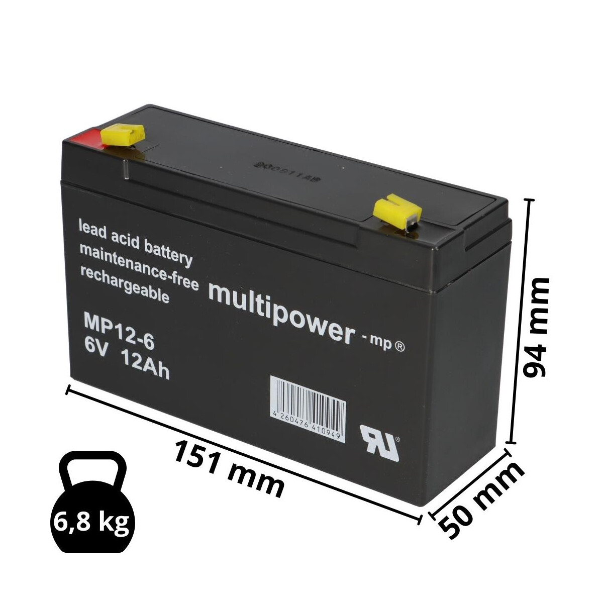 Multipower Blei-Akku AGM MP12-6 6V 12Ah online kaufen