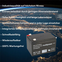 3x Multipower MP12-12B AGM Bleiakku 12V 12Ah – 36V 12A