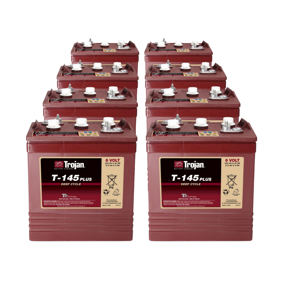 8x Traktionsbatterie Trojan T-145 Plus 6V 260Ah Deep Cycle ELPT-Anschluss