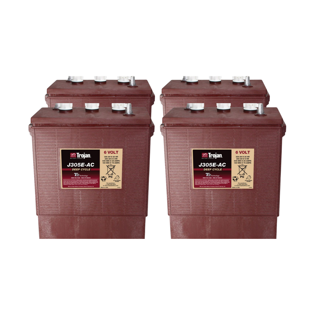 4x Traktionsbatterie Trojan J305E-AC 6V 305Ah Deep Cycle EUTR-Anschluss