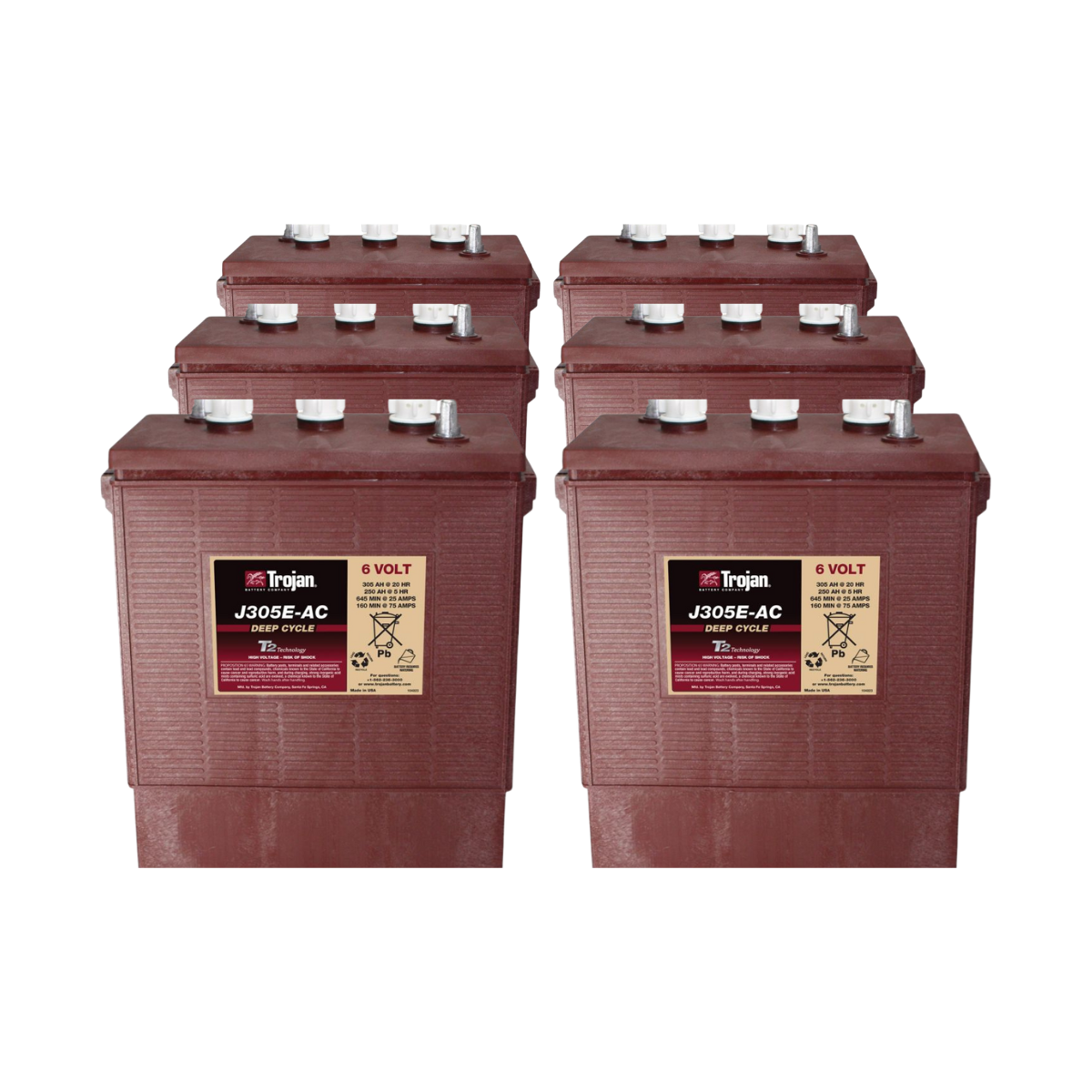 6x Traktionsbatterie Trojan J305E-AC 6V 305Ah Deep Cycle EUTR-Anschluss