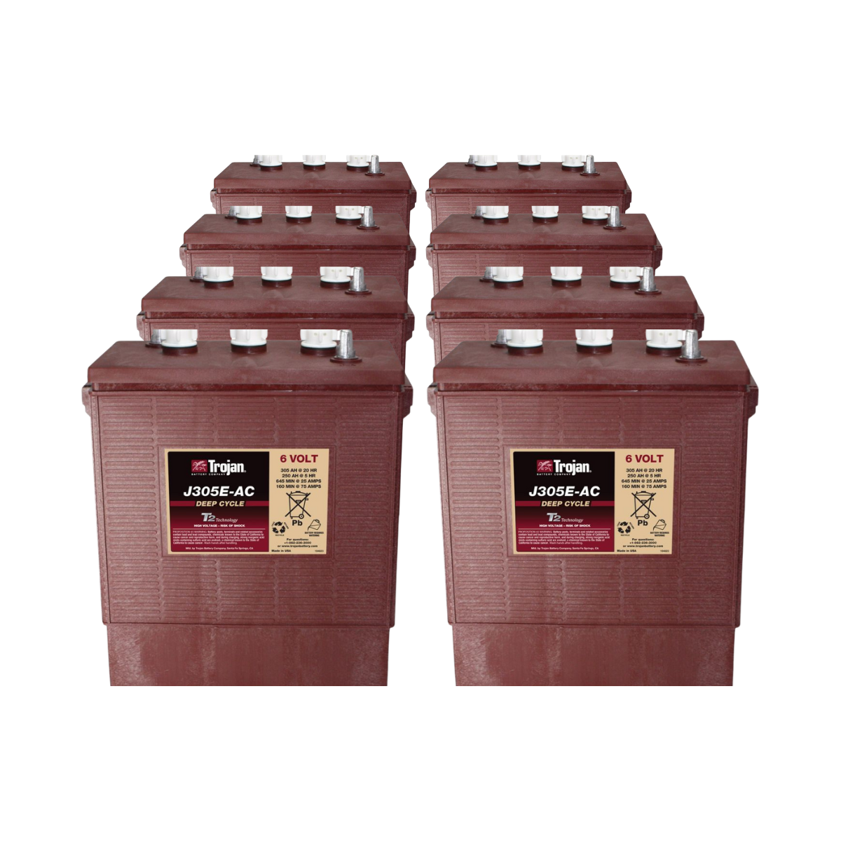 8x Traktionsbatterie Trojan J305E-AC 6V 305Ah Deep Cycle EUTR-Anschluss