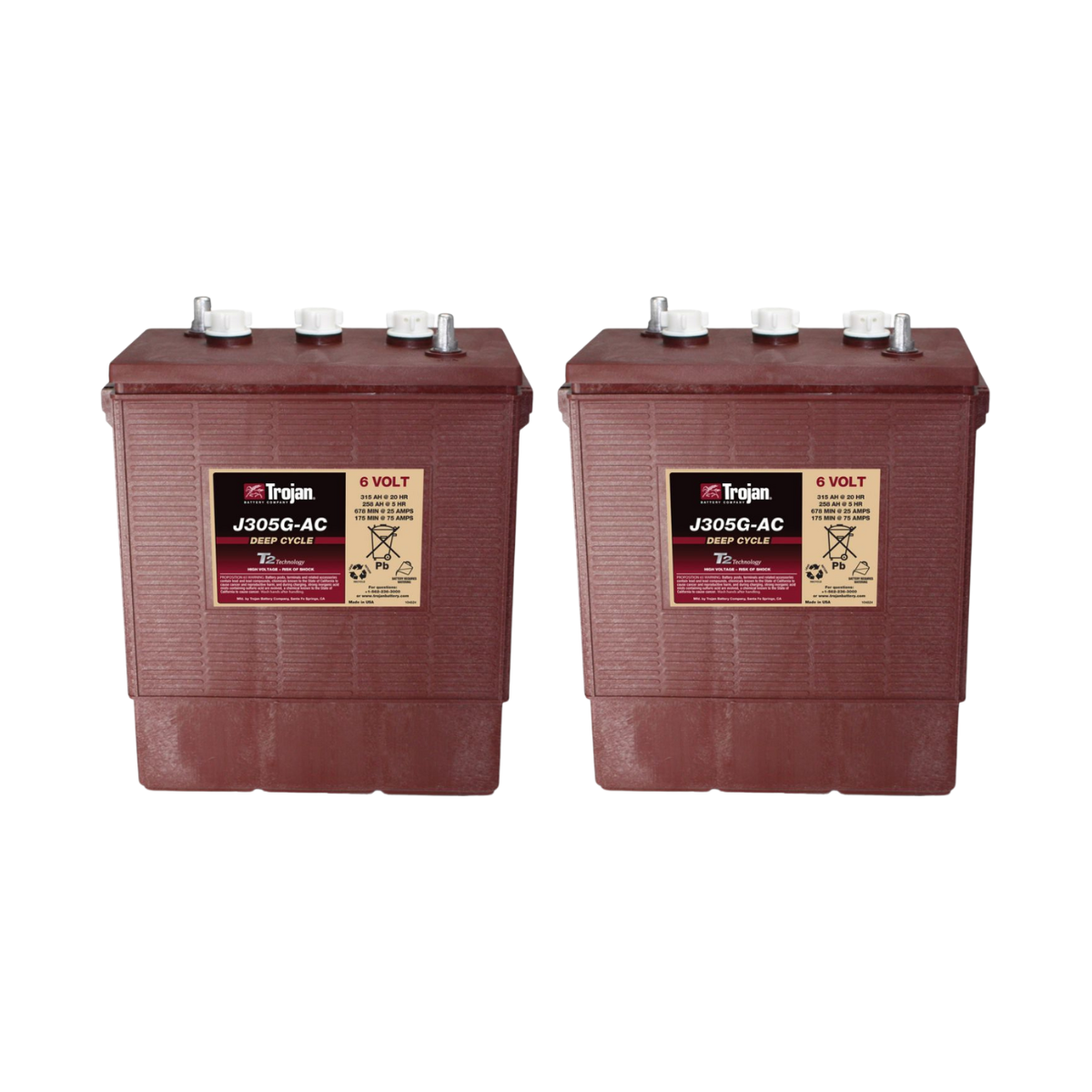 2x Traktionsbatterie Trojan J305G-AC 6V 315Ah Deep Cycle EUTR-Anschluss