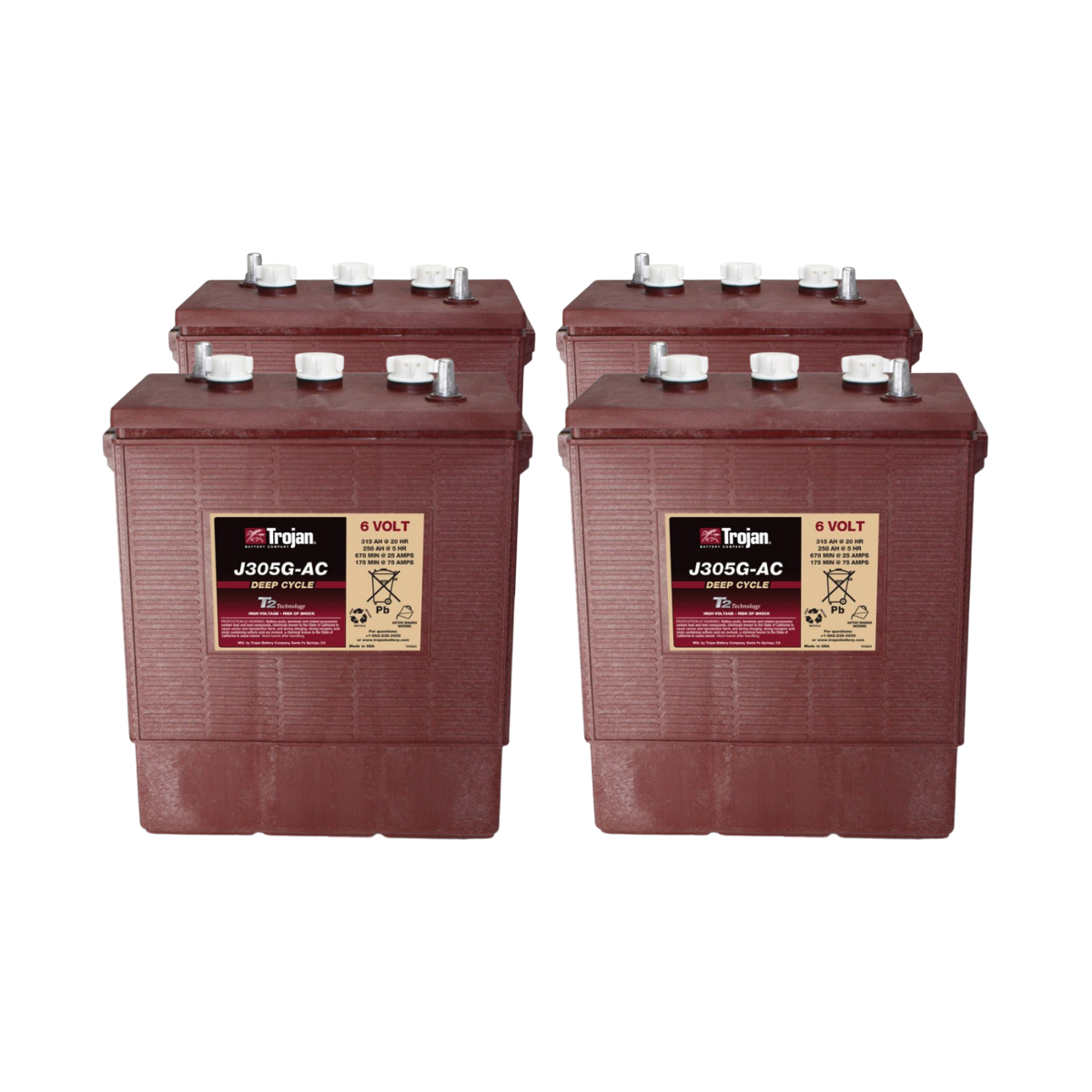 4x Traktionsbatterie Trojan J305G-AC 6V 315Ah Deep Cycle EUTR-Anschluss