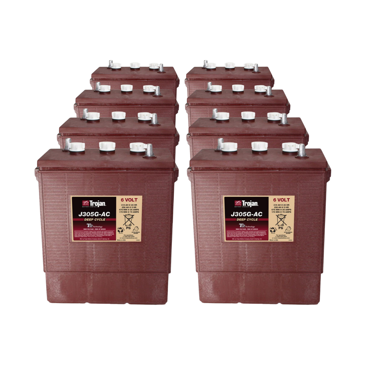 8x Traktionsbatterie Trojan J305G-AC 6V 315Ah Deep Cycle EUTR-Anschluss
