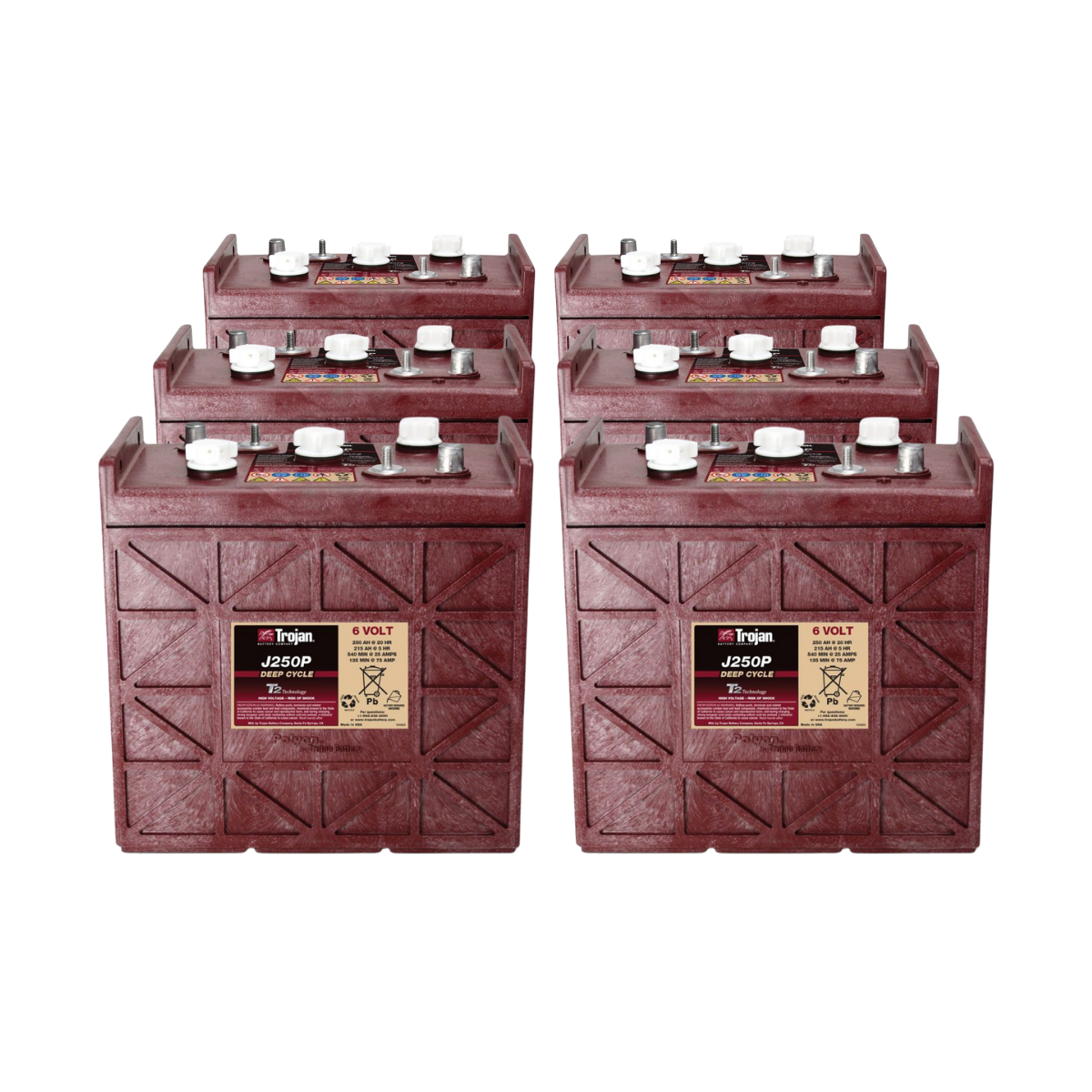 6x Traktionsbatterie Trojan J250P 6V 250Ah Deep Cycle DT-Anschluss