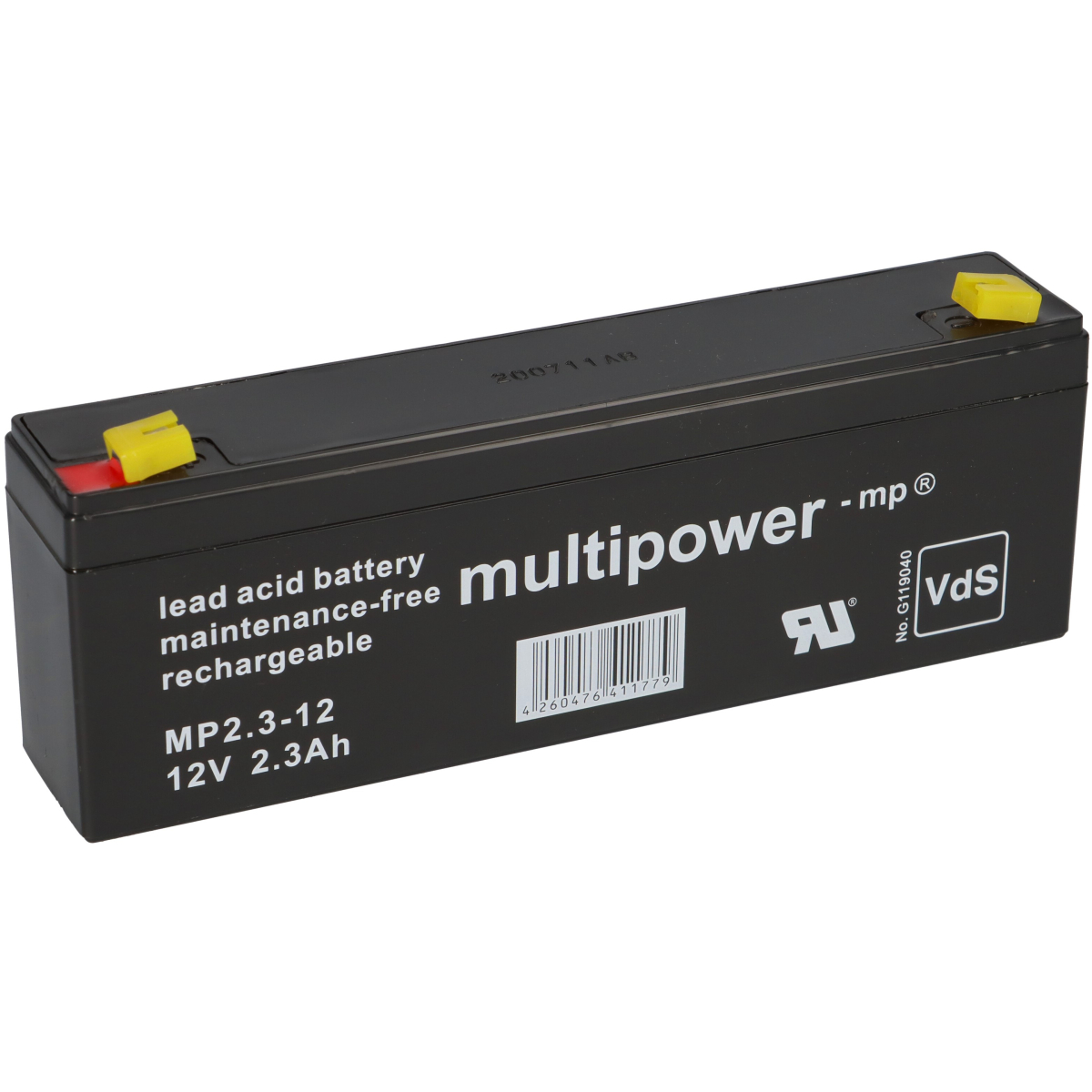 Multipower Blei-Akku MP2,3-12 Pb 12V 2,3Ah VdS G107033, Faston 4,8