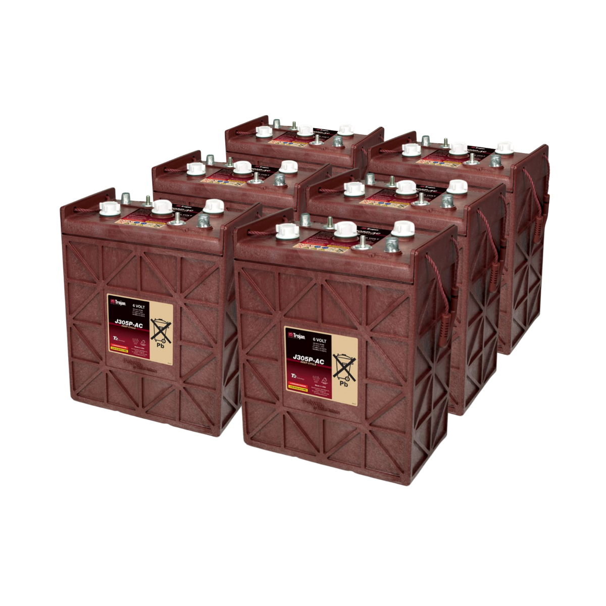 6x Traktionsbatterie Trojan J305P-AC 6V 330Ah Deep Cycle DT-Anschluss