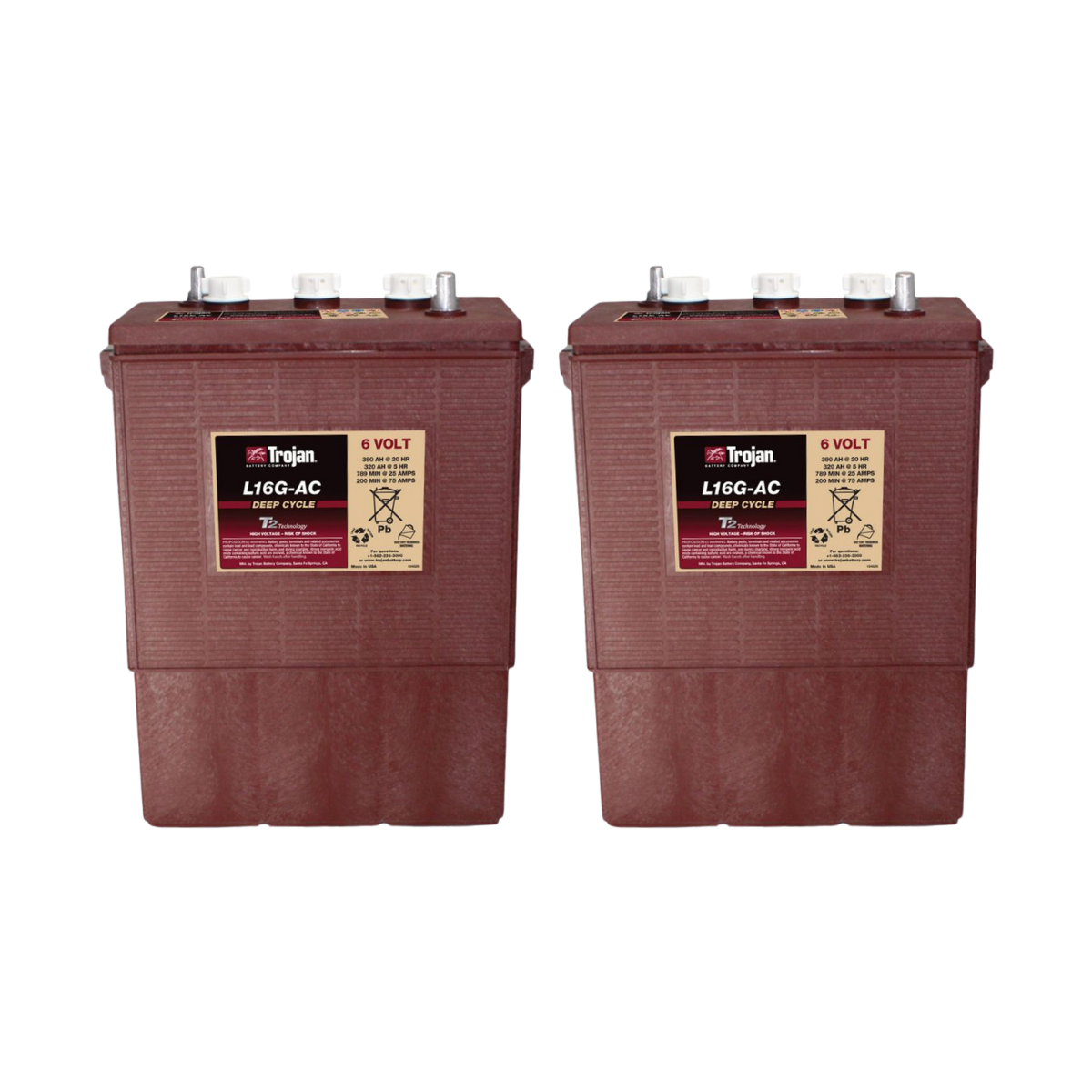 2x Traktionsbatterie Trojan L16G-AC 6V 390Ah Deep Cycle EUTR-Anschluss