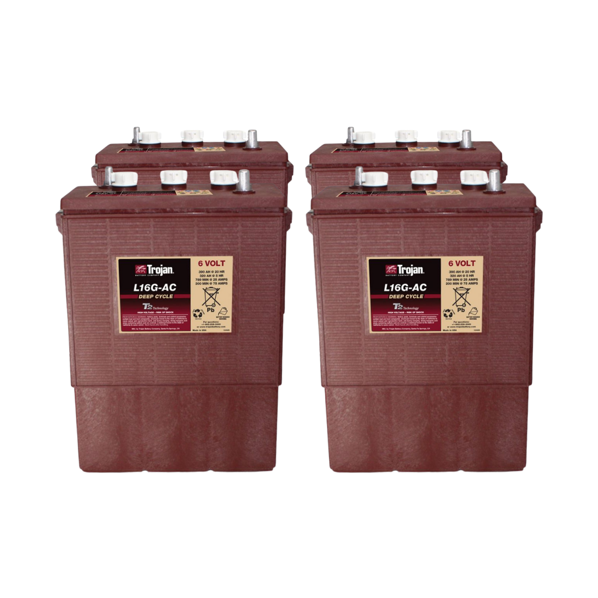 4x Traktionsbatterie Trojan L16G-AC 6V 390Ah Deep Cycle EUTR-Anschluss